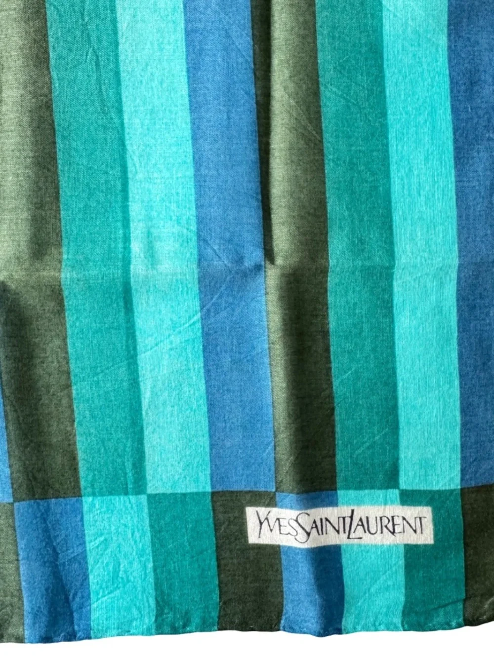 Vintage Yves Saint Laurent Green Handkerchief Geometric Scarf Neckerchief 17.5